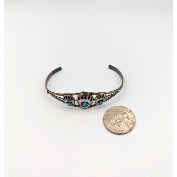 Vintage Navajo Native American Sterling Silver Turquoise Bear Claw Cuff Bracelet - Picture 14 of 14